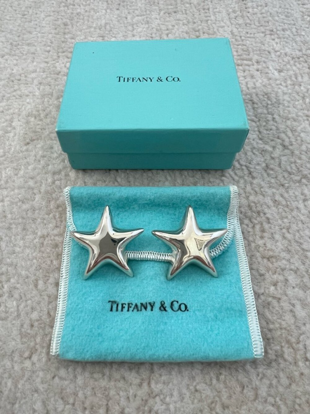 Vintage 90s Tiffany & Co Mexico 925 Silver Large Chunky Star Stud Earrings
